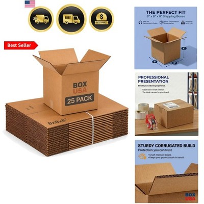 Cube Shipping Boxes 8''L x 8''W x 8''H 25-Pack - Small Corrugated Cardboard Pack...