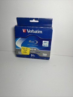 New Verbatim 25GB 4X-speed BD-R 3 Packs Jewel Case Disc Model 96928