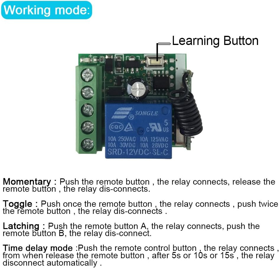 433Mhz Universal Wireless Remote Control Switch DC 12V 1CH Relay Receiver Module
