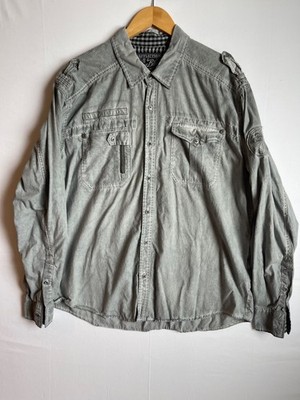 Affliction Black Premium Men's 2XL Gray Studded Utility Button Up Shirt Back Pat