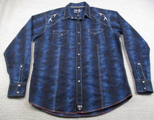 Rock 47 By Wrangler Shirt Mens XL Blue Western Snap Long Sleeve Tribal Print
