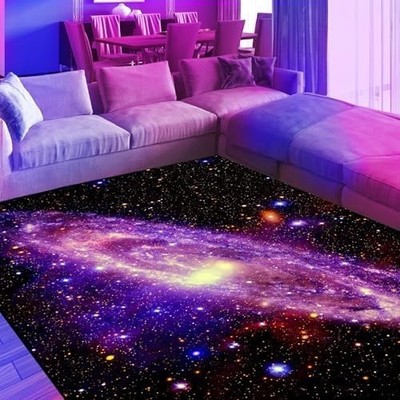 Blacklight Galaxy Area Rug, Neon UV Reactive Space Glitter Starry Throw Rug, ...