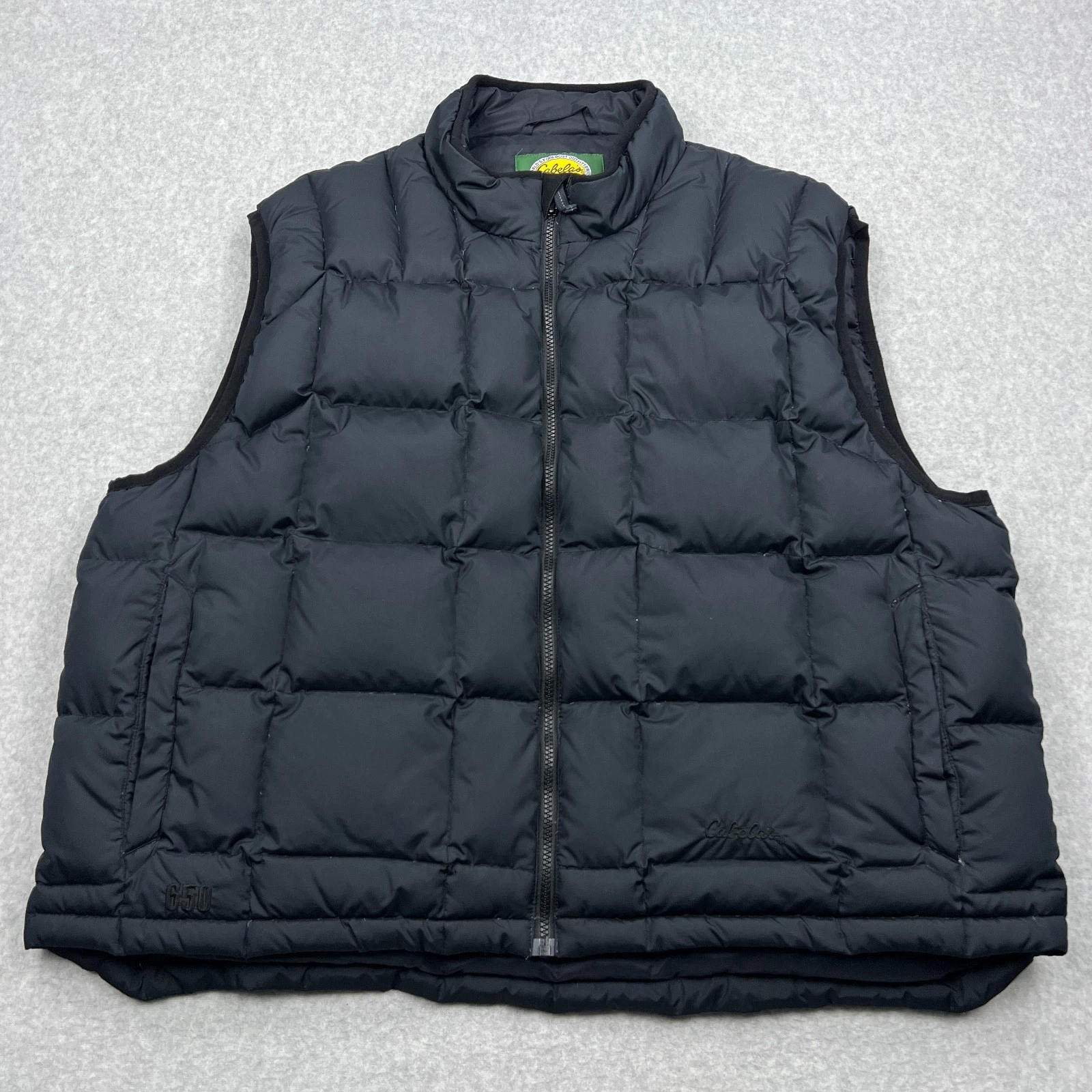 Cabelas Vest Mens XXL Black Northern Goose Down 650 Full Zip Quilted Puffer Warm