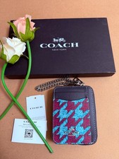NWT COACH Zip Card Case In Canvas Leather With Print Green blue Wine CK422