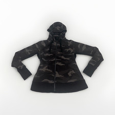 Athleta Black/Gray Camo Full Zip Hoodie Fleece Pockets Women's S Long Sleeve P1