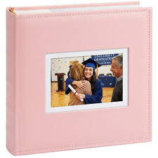 Pink Faux Leather Photo Album Holds 200 4x6 Photos Memo Space Scrapbook Memory