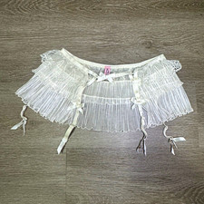 Agent Provocateur White Lace Mesh Floral Ruffle Bow Garter Belt Size 3