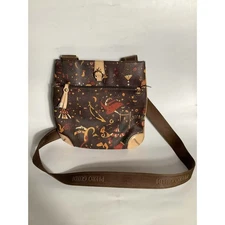 Vintage Italian Piero Giudi Magic Circus Collection Brown Leather Crossbody Bag