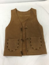 Vintage Unbranded Vest, Brown Suede Leather, Whipstitch Lacing Pockets, SR888 