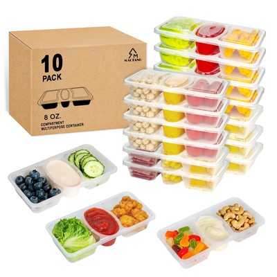 MACTANO 8 OZ Reusable Snack Containers with Lids, New 3 Compartment Condiment...
