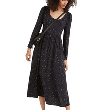 Madewell Women's Alicia Long-Sleeve Scoop Neck Midi Dress in Night Stars Size 0