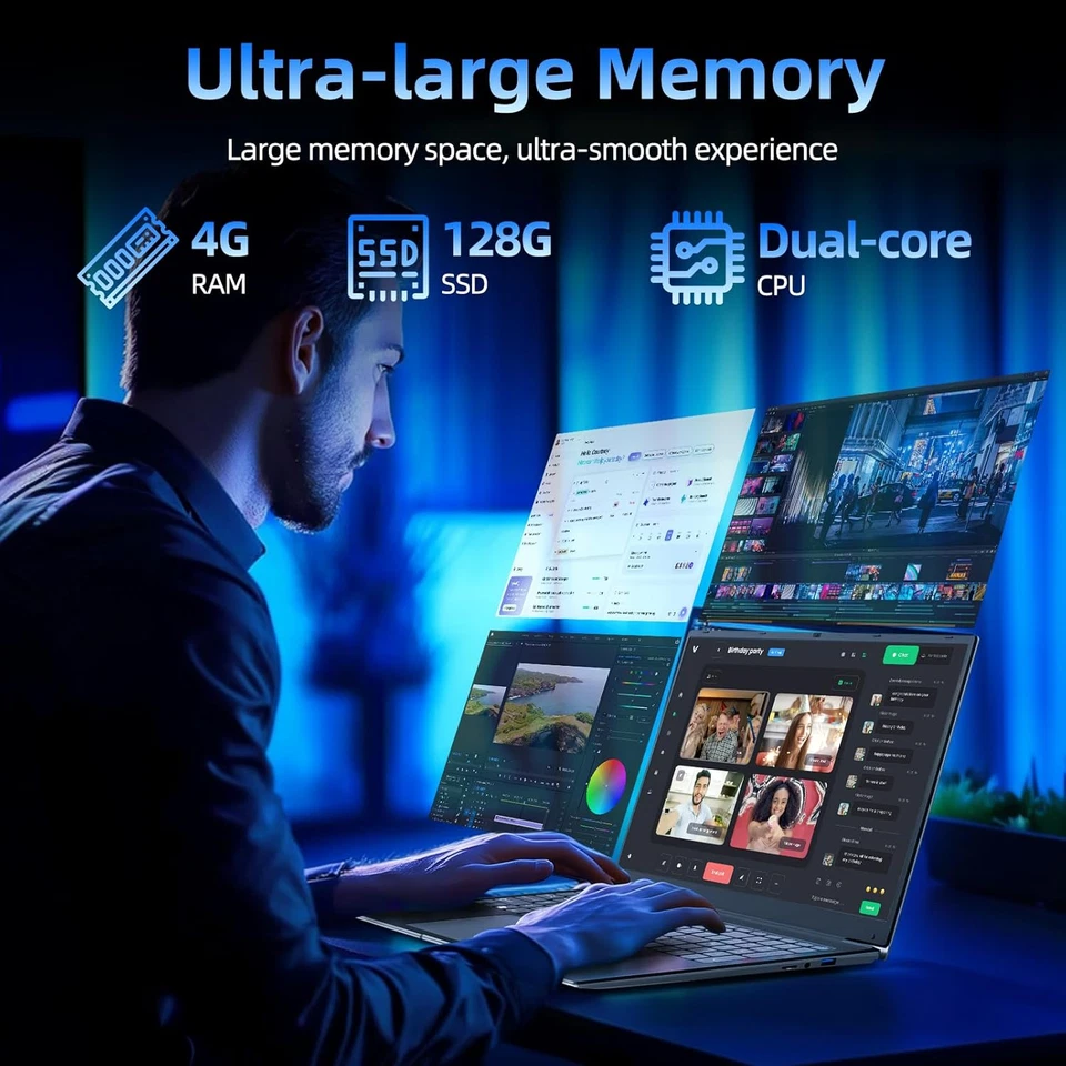 Laptop 17,3 Zoll HD Display Intel i3 Bis zu 2,0Ghz 4GB + 128GB SSD 8000mAh - Bild 4 von 4