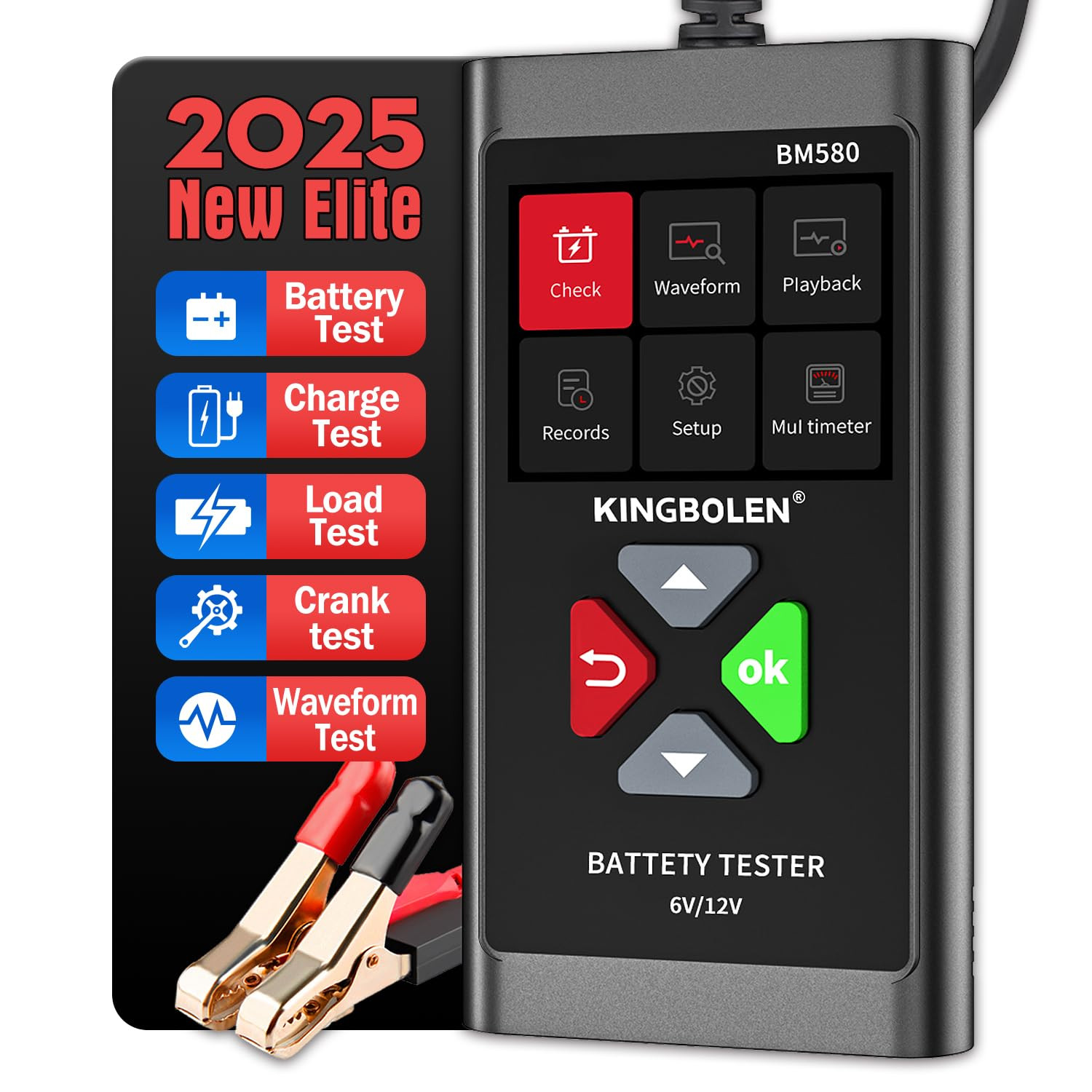 KINGBOLEN Tester di carico Batteria Auto 12V, BM580 100-2000 CCA 2-220Ah (y4A)