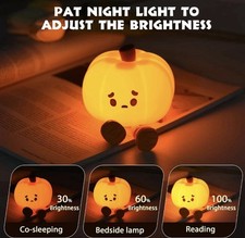 3  Cute Pumpkin Night Light Rechargeable LED Pumpkin Bedside Lamp W/ USB Cable