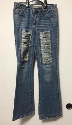 CECIL McBEE Vintage Y2K Distressed Flared Denim Jeans Blue Women MINT Japan