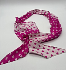 Vtg 1950s Scarf Fuchsia Pink w Cream White Polka Dots 80 Long Double Sided- EUC