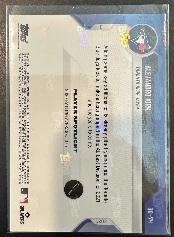 2021 Topps Now Alejandro Kirk Orange Parallel /5 Rookie RC #OD-74 Blue Jays - Image 2 of 2