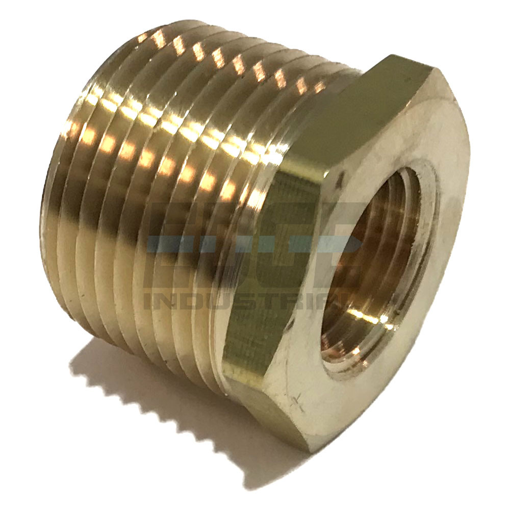 BRASS HEX BUSHING REDUCING NPT THREADS PIPE FITTING 3/4 MALE X 3/8 FEMALE