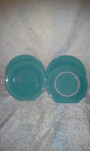4 DINNER PLATES set lot turquoise blue HOMER LAUGHLIN FIESTA WARE 10.5" NEW