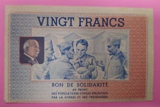 SOLIDARITY VOUCHER 20 FRANCS FOR THE BENEFIT OF CIVILIAN POPULATIONS SUP+ STA...
