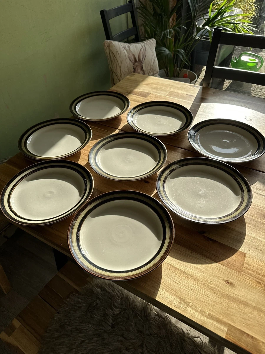 Rare Set Of 8 Mid Century KARELIA Arabia Finland Stoneware Dinner Plates 26cm