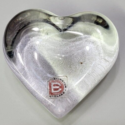 Dartington England Frosted Icy Looking Heart Shaped Art Glass Paperweight