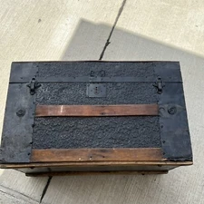 Vintage Antique Alligator Tin Steamer Trunk, 1800s Victorian, Pirate Style Dome