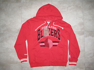 NEW Retro MITCHELL NESS Portland Trail Blazers NBA Red Hoodie Sweater XL  USED