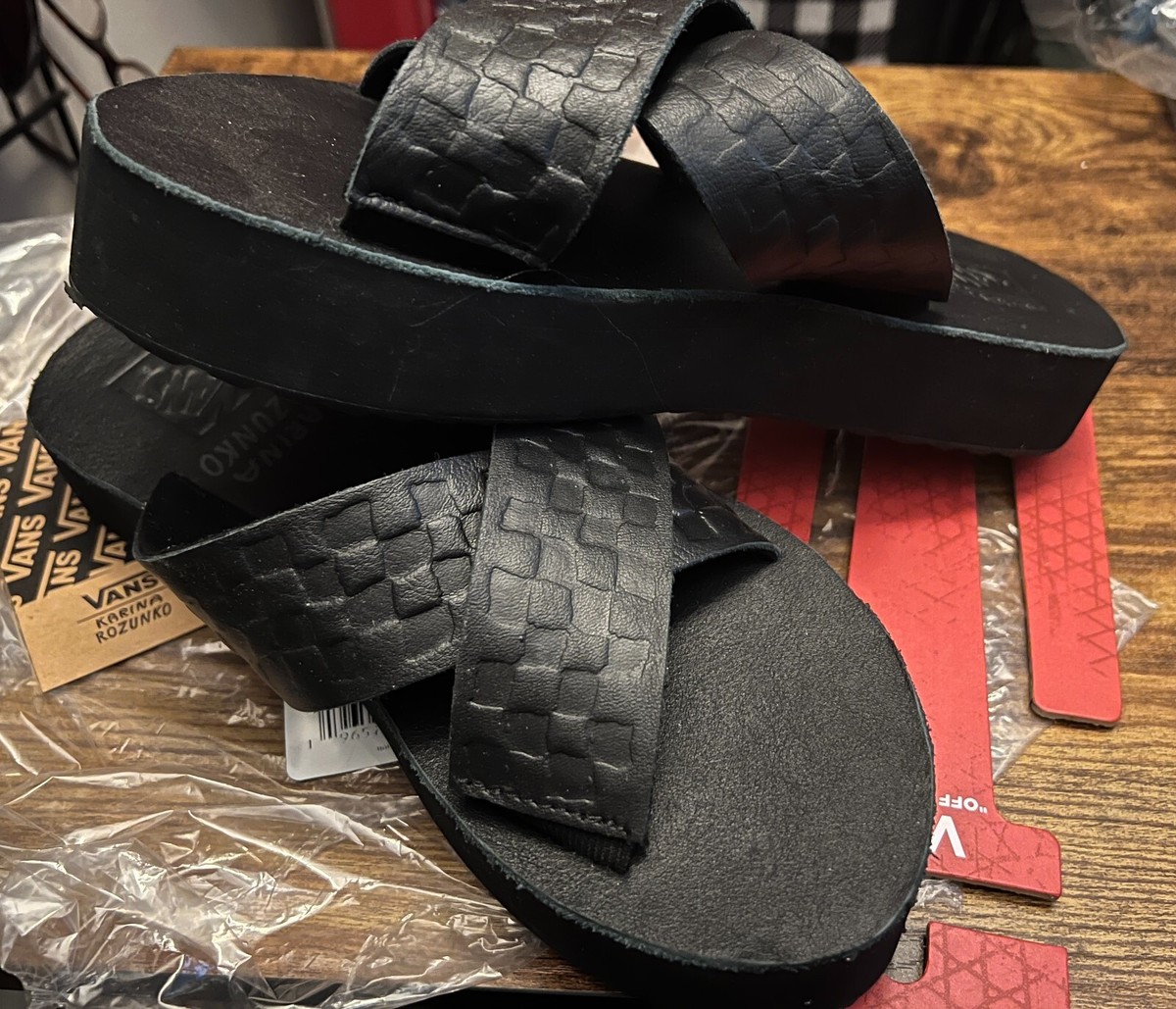NWT Vans Karina Rozunko Black Leather Cross Straps Mega