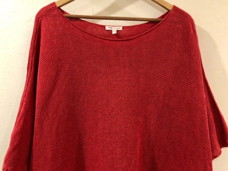Suéter túnica top manga corta cuello redondo naranja talla grande Eileen Fisher Foto 3 de 4
