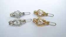 Two small tiny gold or silver crystal hair pin clip barrettes fine hair