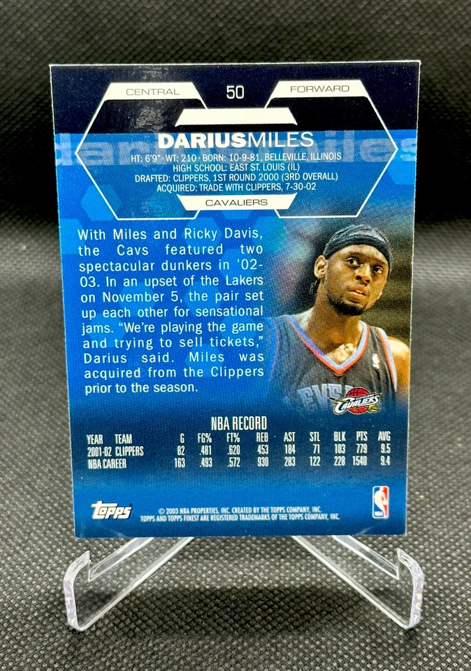 2002-03 Topps Finest #50 Darius Miles Cleveland Cavaliers NRMT 🔥 - Image 2 of 2