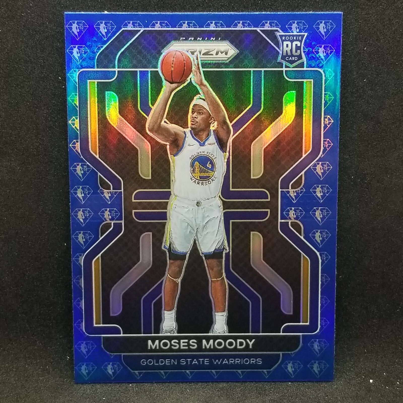 2021-22 Panini Prizm Moses Moody RC Rookie 75th Anniversary Blue #308 Warriors