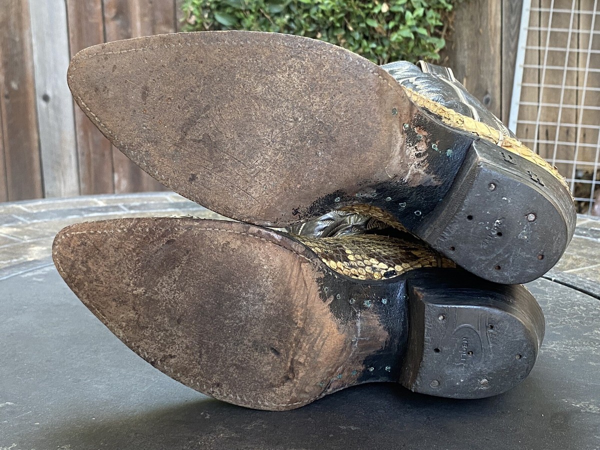 Bottes De Cowboy Vintage Justin - Coupe Python 8,5 D - Peau De Serpent Fabriquées Aux US
