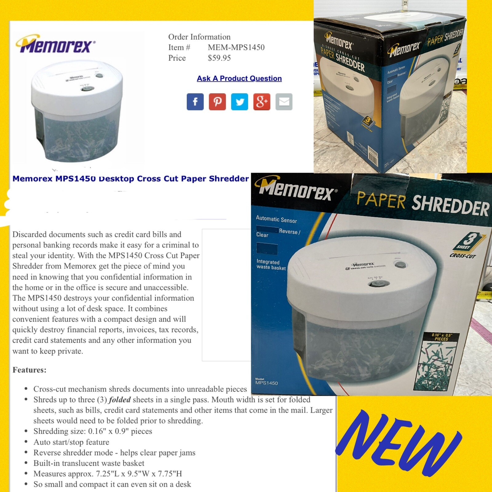 MEMOREX Paper Shredder Cross Cut DESKTOP Commerical Office Heavy Duty Destroy