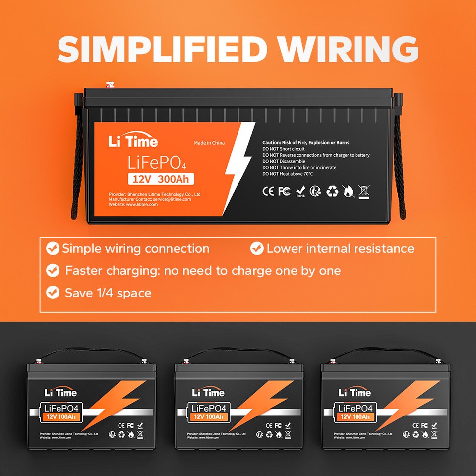 Litime 12V 300AH LiFePO4 Deep Cycle Lithium Battery 200A BMS for RV ...