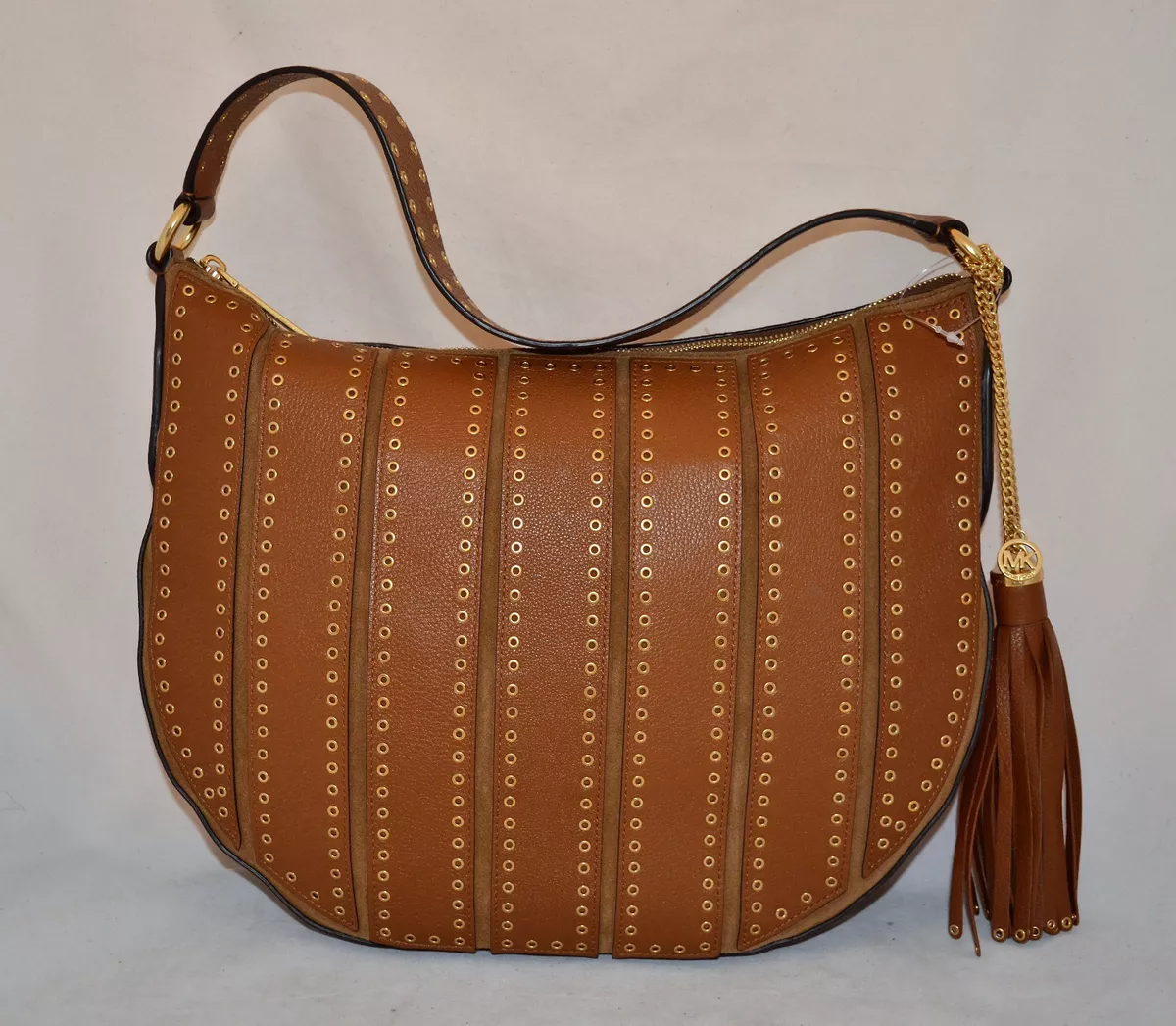 558 MICHAEL KORS Brooklyn Grommet Large Hobo Shoulder Purse Handbag Caramel New