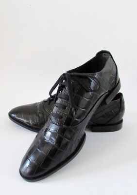 Alexander Wang INGRID Black Croc Leather Lace Up Oxford Loafers Sz
