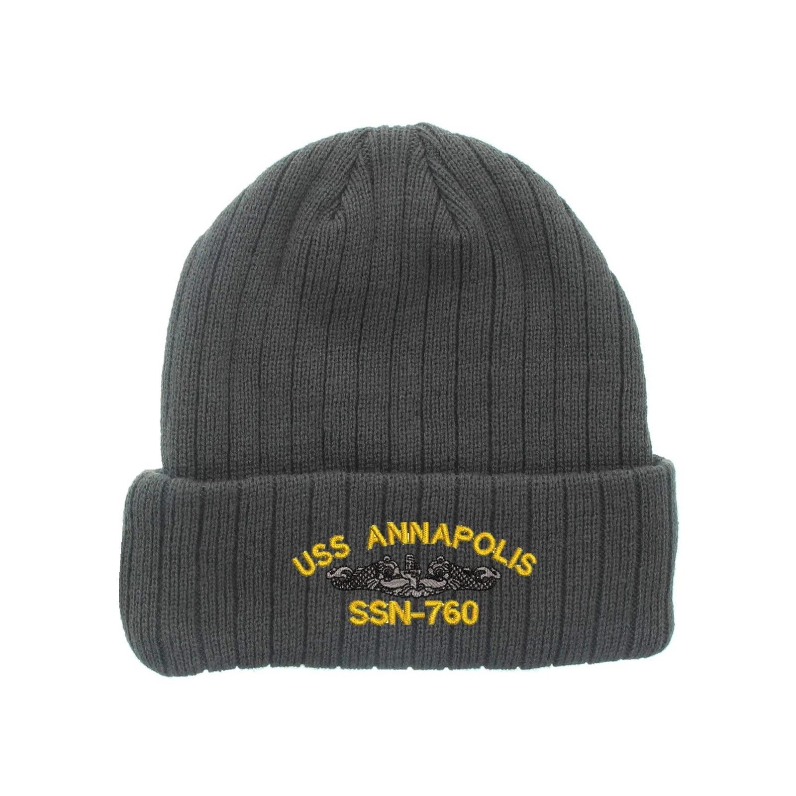 USS SSN-760 embroidered fleece beanie hat, insulated winter beanie hat