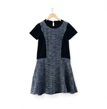 Madewell Textured Tribune Dress Sz 0 Fit Flare Knit Gray Cotton Blend Lined