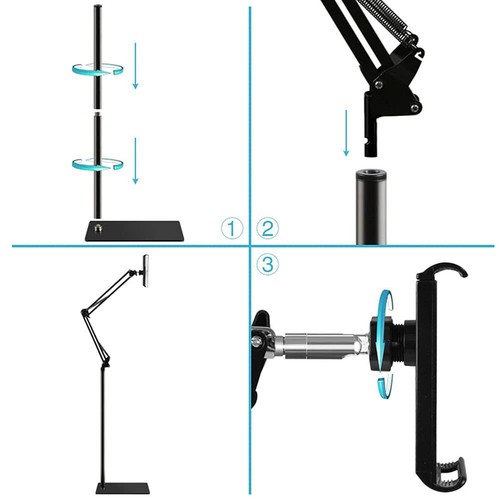 Adjustable Rotatable Tablet Floor Stand Overhead Bed Phone iPad Holder Height - Picture 6 of 7