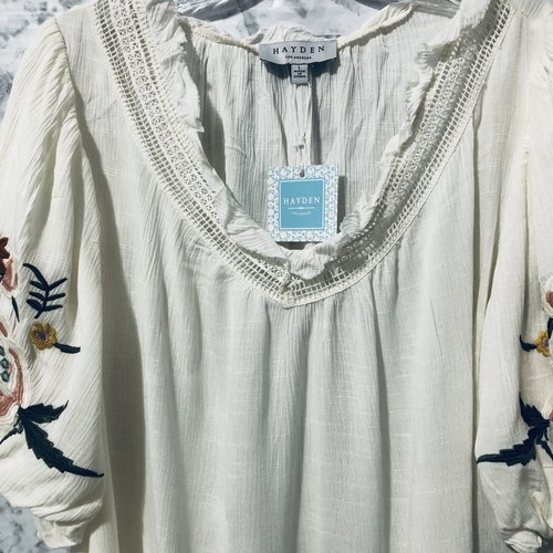 Hayden Los Angeles Blouse Womens Size Large Boho Embroidery Tan Tunic Top - Picture 2 of 14