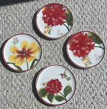 FITZ AND FLOYD Floral Ironstone Saucers 6" Wide Lot of 4 Excellent Condition