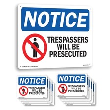 Trespassers Will Be Prosecuted With Symbol OSHA Notice Sign, Decal 5 or 10 Pack