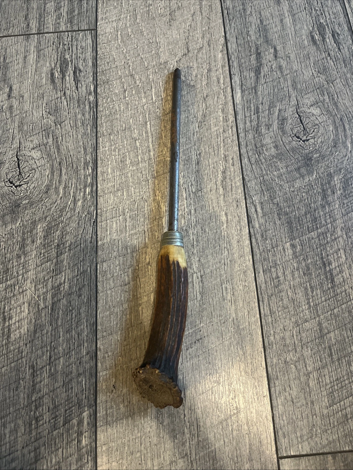 Stag Horn Knife Sharpening Rod Vintage Deer Antler Handle Rustic Steel 8" {hhh}