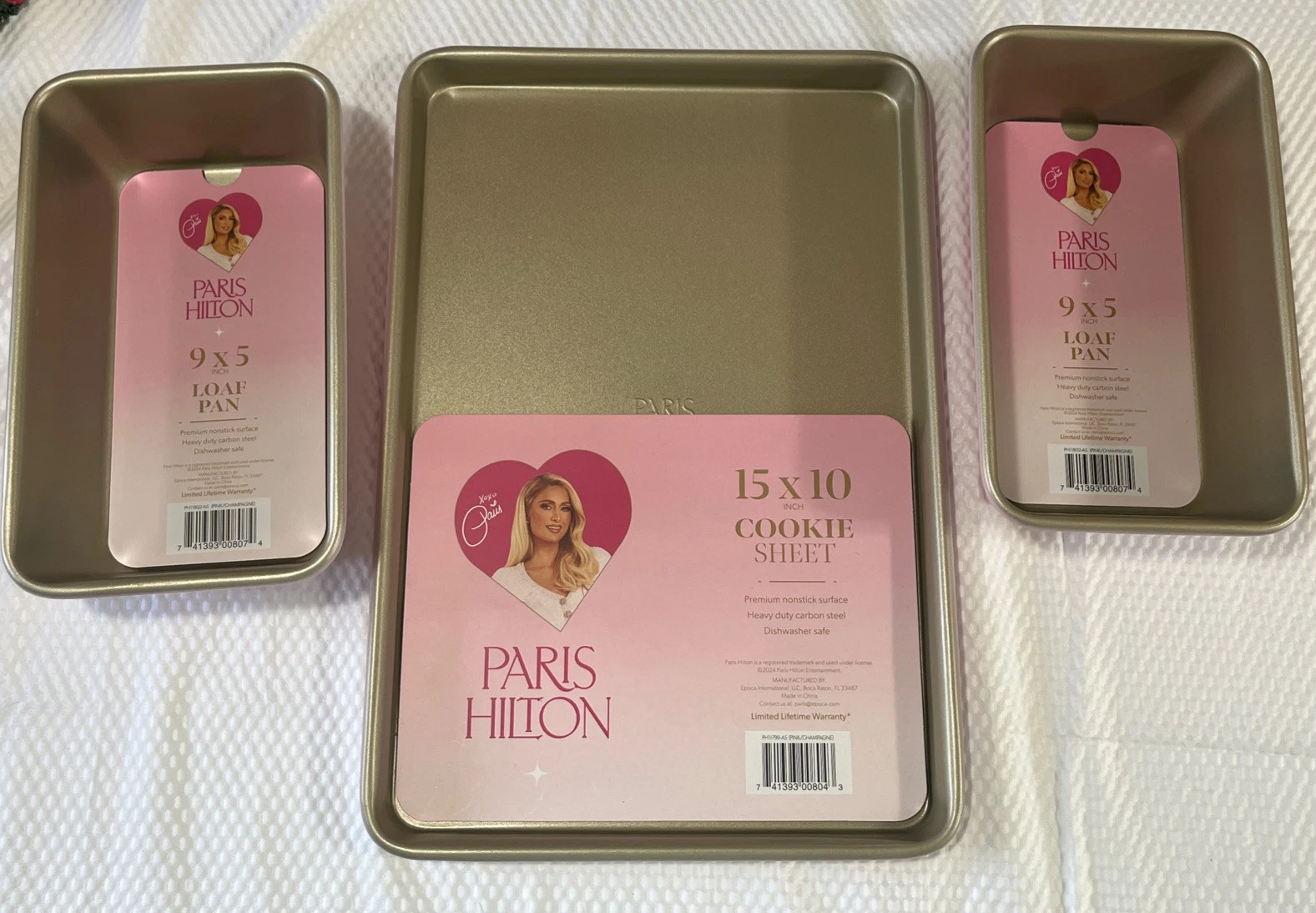 Paris Hilton Cookie Sheet 15X10 & 2 9X5 Loaf Pans Premium Nonstick Carbon Steel