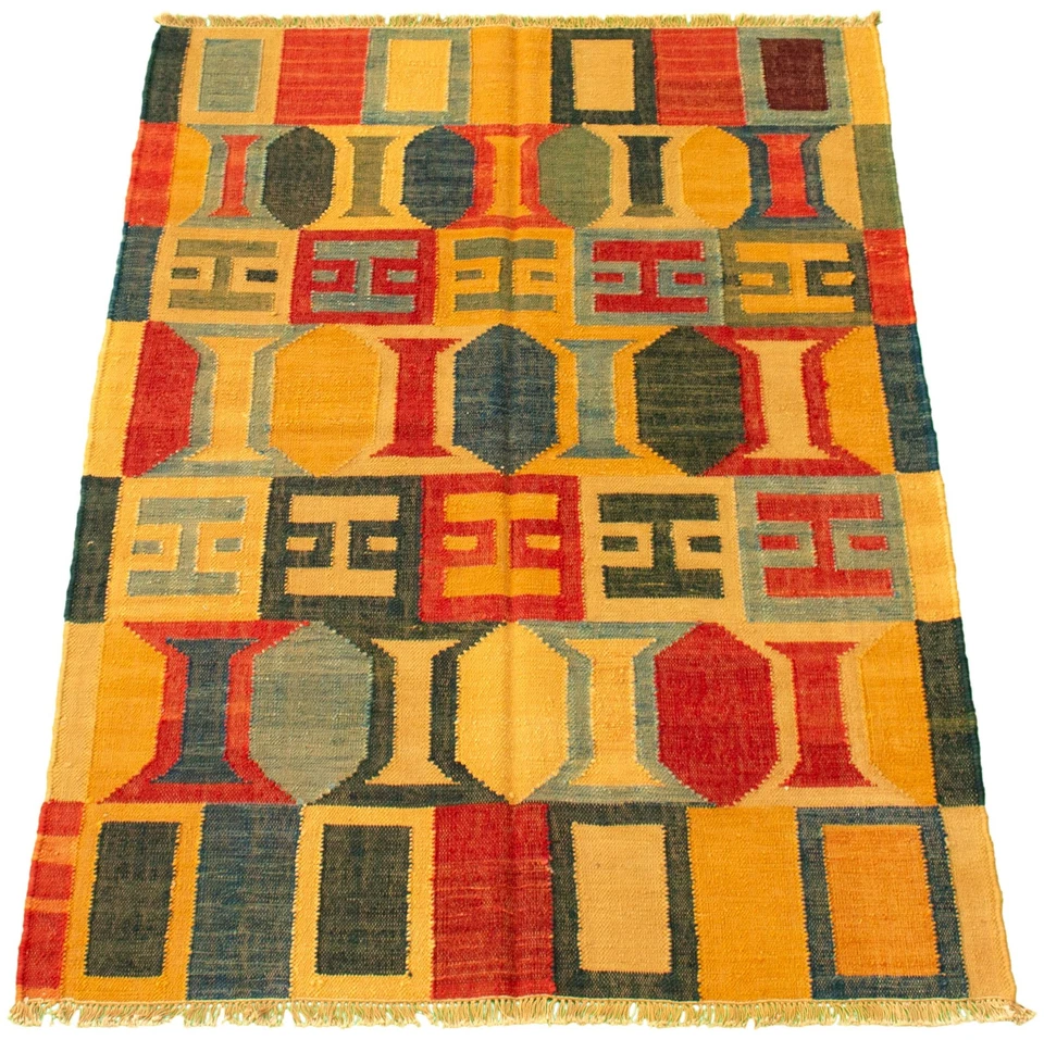 Traditional Vintage Hand Woven Oriental Carpet 4'1" x 5'11" Wool Kilim Area Rug - Image 3 of 4