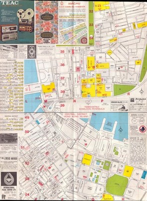 Vintage Hong Kong Tourist Map 1978 A-O-A Kowloon Central District 23x17