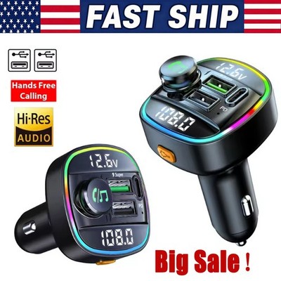 Bluetooth 5.0 Car Wireless FM Transmitter Adapter USB PD Charger AUX Hands LOT
