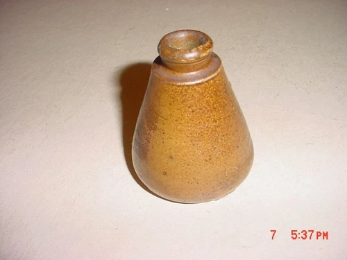 Antique Brown Glaze 2 5/8" Conical Pottery Ink Bottle